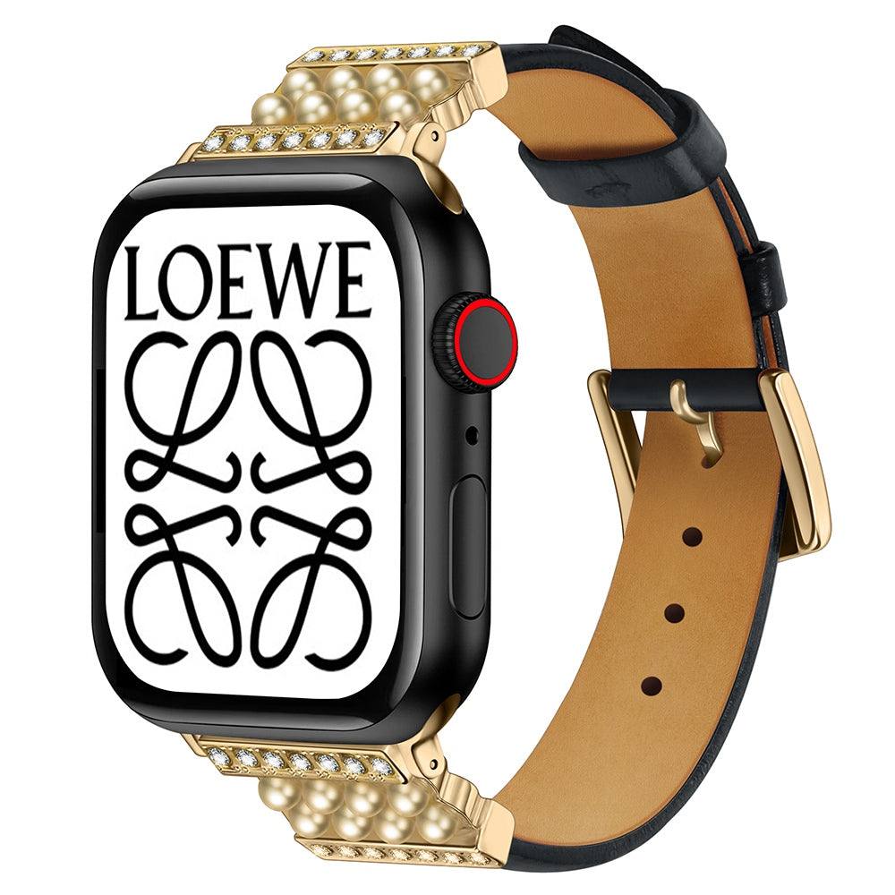 For Apple Watch Ultra 2 49mm Series 9 45mm SE (2023) 44mm Ultra 49mm Series 8 45mm 7 45mm 6 5 4 SE 44mm SE (2022) 44mm 3 2 1 42mm Pearl Rhinestone Decor Watch Band Genuine Leather Wrist Strap For Apple Watch Ultra 2 49mm Series 9 45mm SE (2023) 44mm Ultra 49mm Series 8 45mm 7 45mm 6 5 4 SE 44mm SE (2022) 44mm 3 2 1 42mm Pearl Rhinestone Decor Watch Band Genuine Leather Wrist Strap